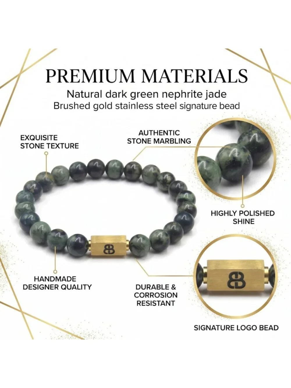 Stylish Dark Green Jade Bead Bracelet for Men - Unique Men's Jewelry Accessory